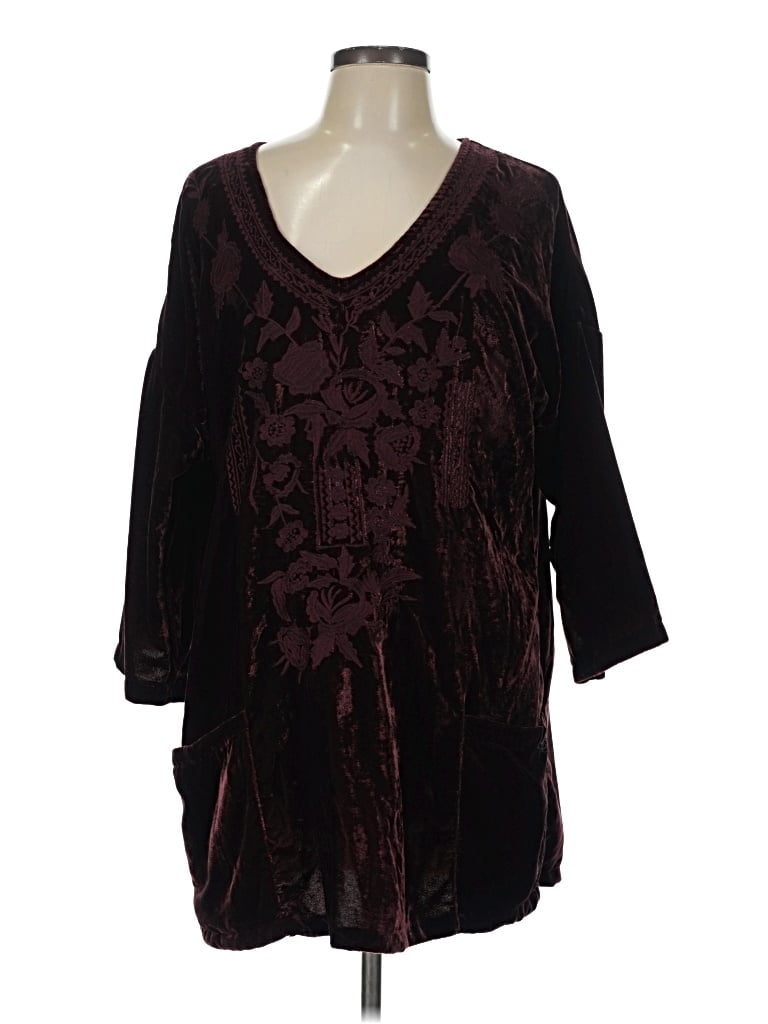 Pre-owned Soft Surroundings 3/4 Sleeve Blouse In Burgundy