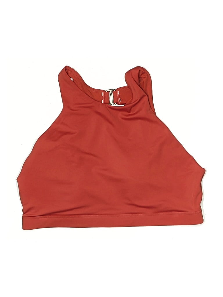 Pre-owned Andie Swimsuit Top Red Solid Pattern High Neck Swimwear