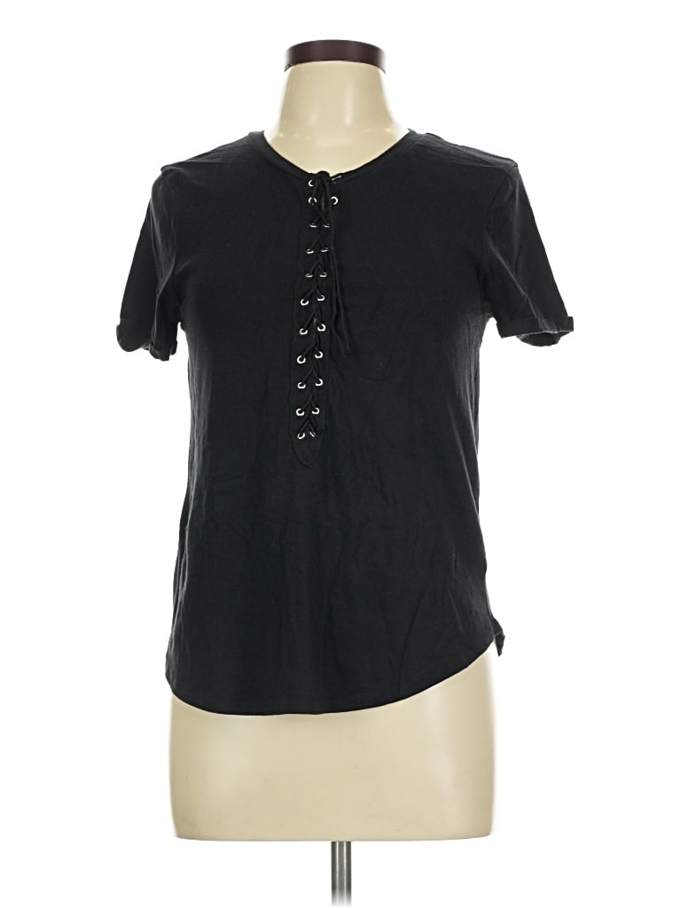 Pre-owned Revamped Short Sleeve Top Black Keyhole Neckline Tops