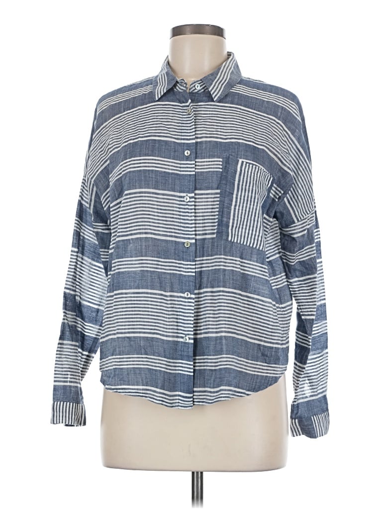 Pre-owned Mng Long Sleeve Button Down Shirt In Blue