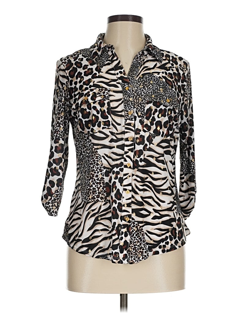 Pre-owned Emily Daniels 3/4 Sleeve Blouse In Brown