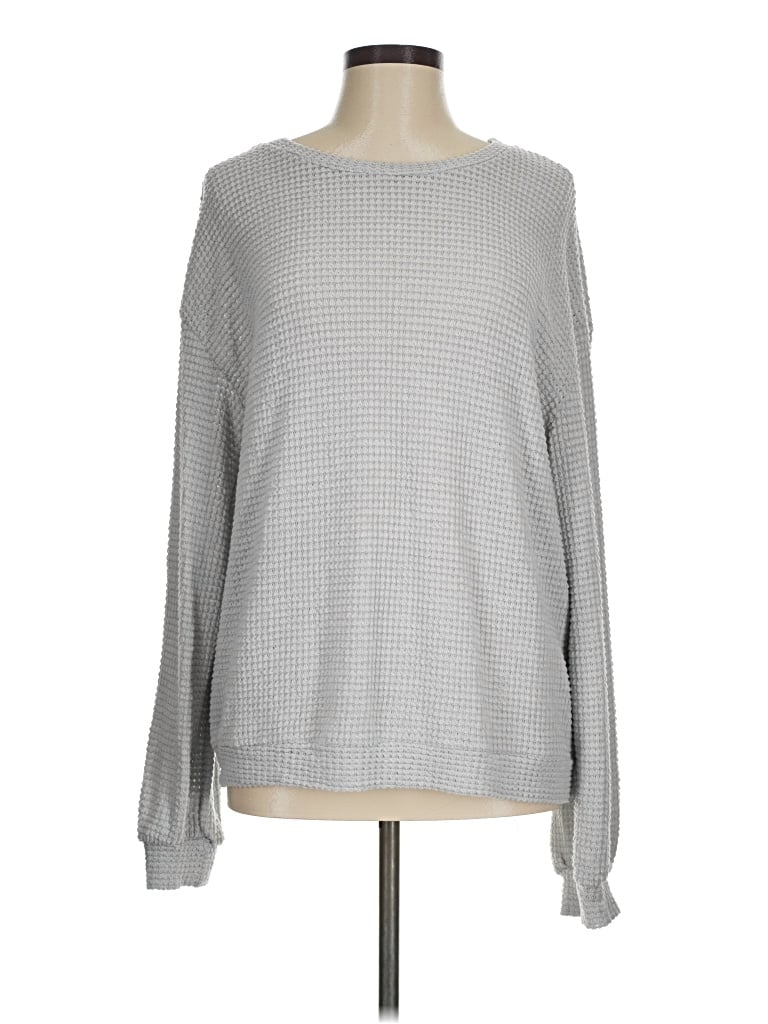 Pre-owned Shein Long Sleeve Top Gray Crew Neck Tops