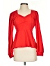 Elegantees Solid Red Long Sleeve Blouse Size S - photo 1