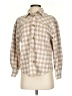 THML Checkered-gingham Tan Long Sleeve Blouse Size S - photo 1