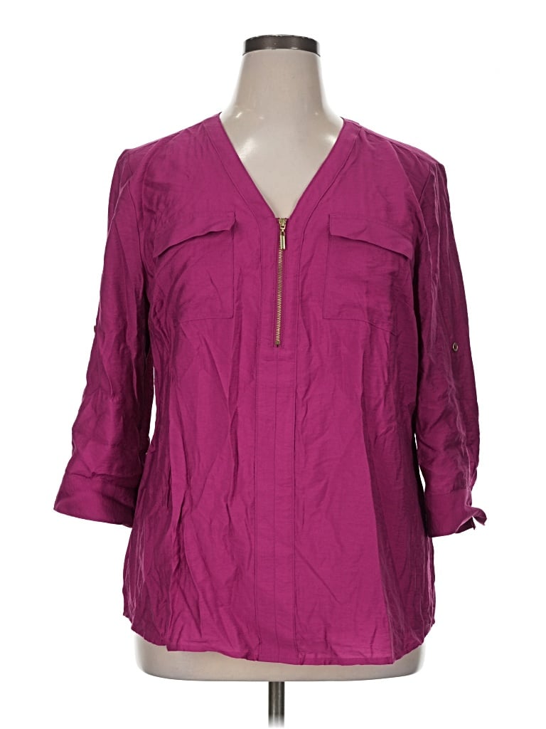 Pre-owned Roz & Ali 3/4 Sleeve Blouse In Purple