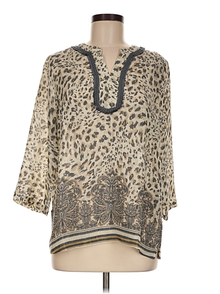 Pre-owned Zac & Rachel 3/4 Sleeve Blouse In Tan