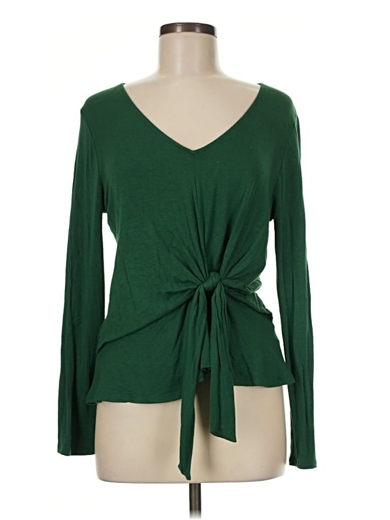 Pre-owned Everly Long Sleeve Top Green Plunge Neckline Tops