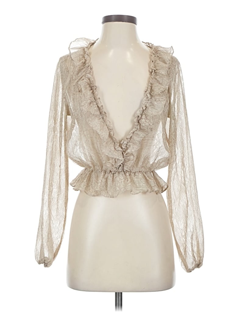 Pre-owned Nasty Gal Inc. Long Sleeve Blouse In Tan