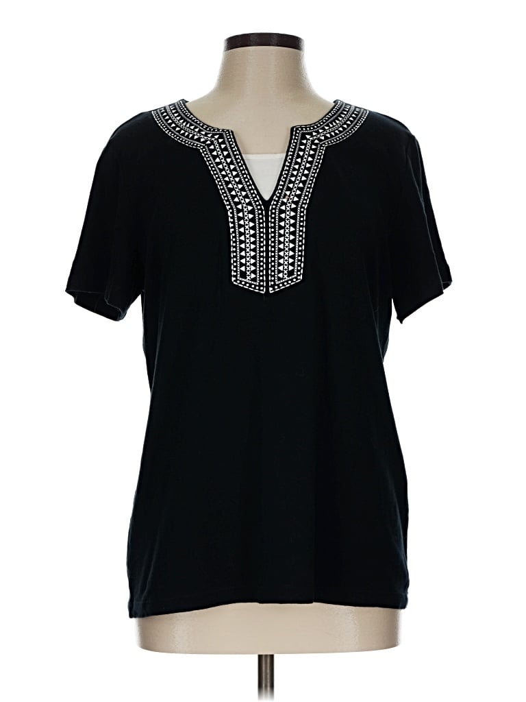 Pre-owned Karen Scott Short Sleeve Henley Shirt In Black