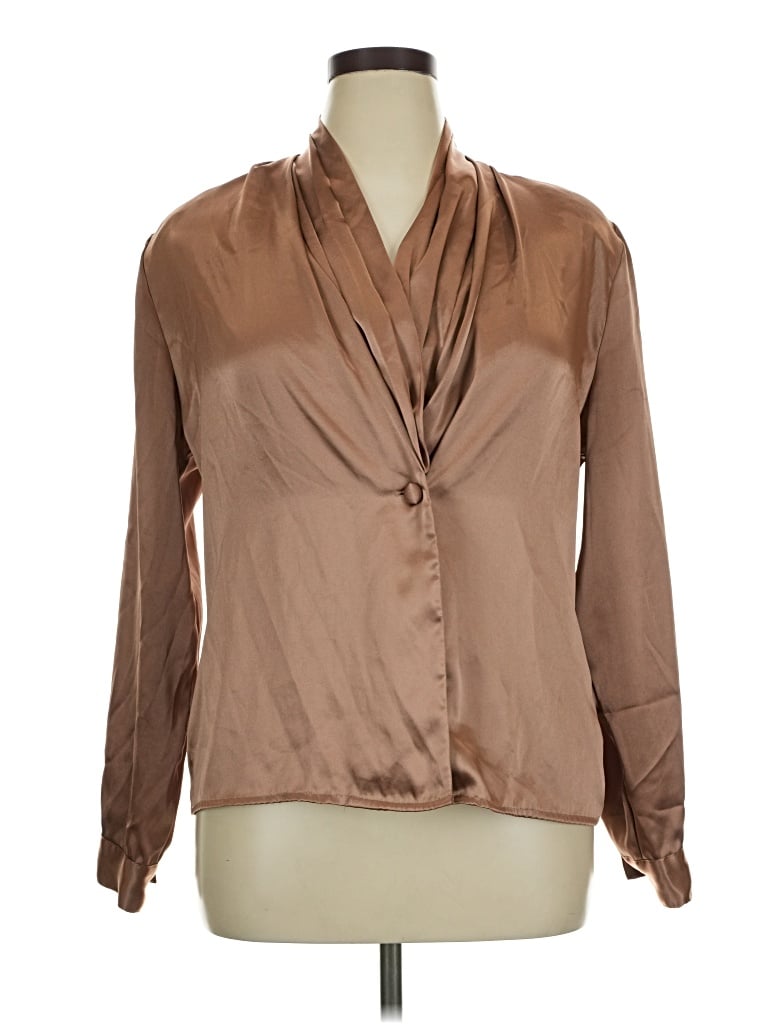 Pre-owned Christie & Jill Long Sleeve Blouse In Brown