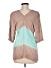 Language 100% Rayon Color Block Brown 3/4 Sleeve Blouse Size M - photo 2