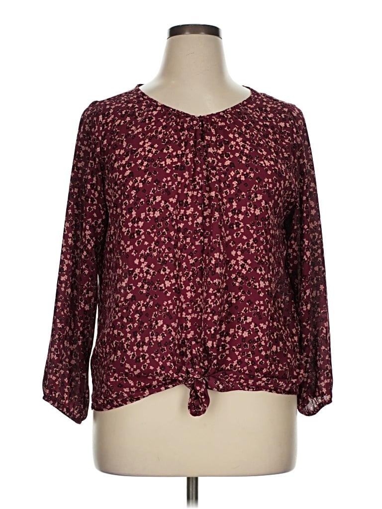 Pre-owned West Kei 3/4 Sleeve Blouse In Burgundy