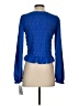 Elegantees Solid Blue Long Sleeve Blouse Size S - photo 2