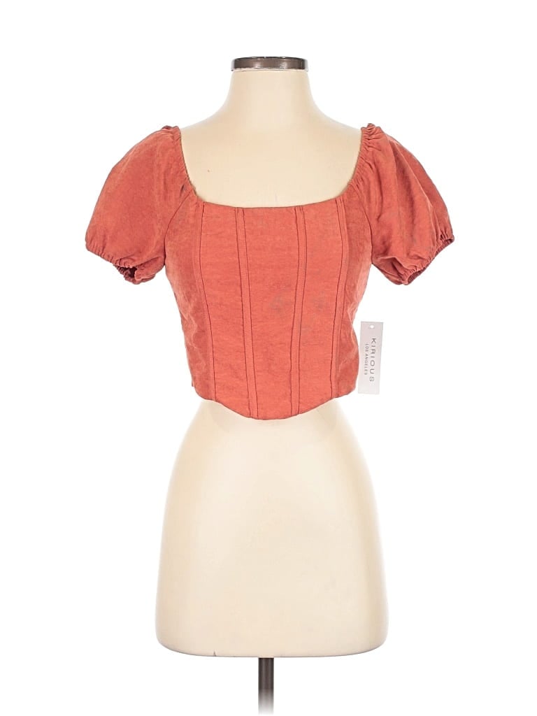 Kirious Short Sleeve Top Orange Square Neckline Tops