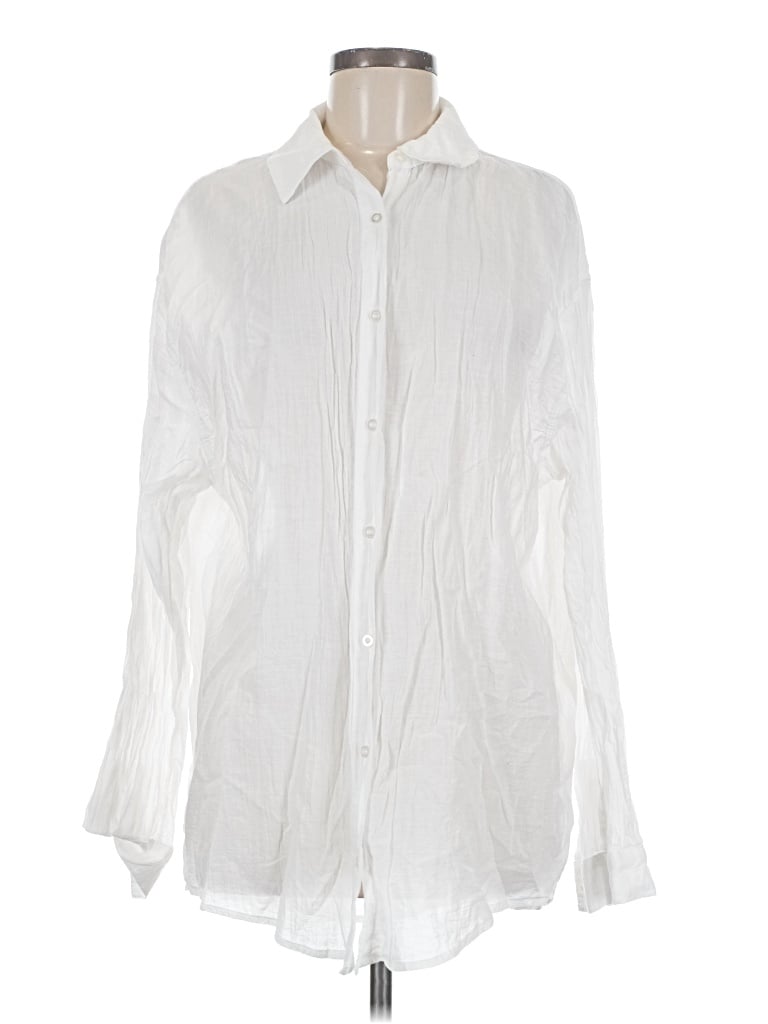 Pre-owned Fabletics Long Sleeve Button Down Shirt In White