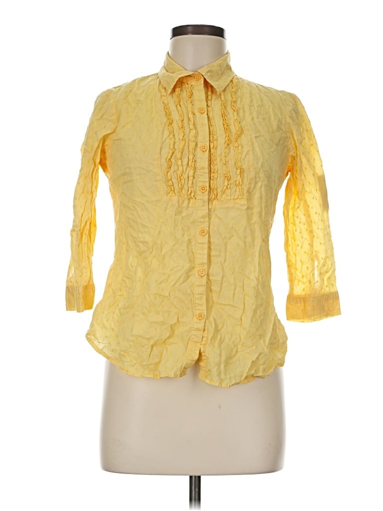 Pre-owned Laura Scott 3/4 Sleeve Button Down Shirt In Yellow