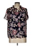Pleione 100% Polyester Floral Black Short Sleeve Blouse Size L - photo 1