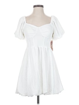 white lace mini wedding dress Elegant White Lace Long-Sleeve Mini Dress Short Lace V-neck Wedding Dress White / 0 main image 1