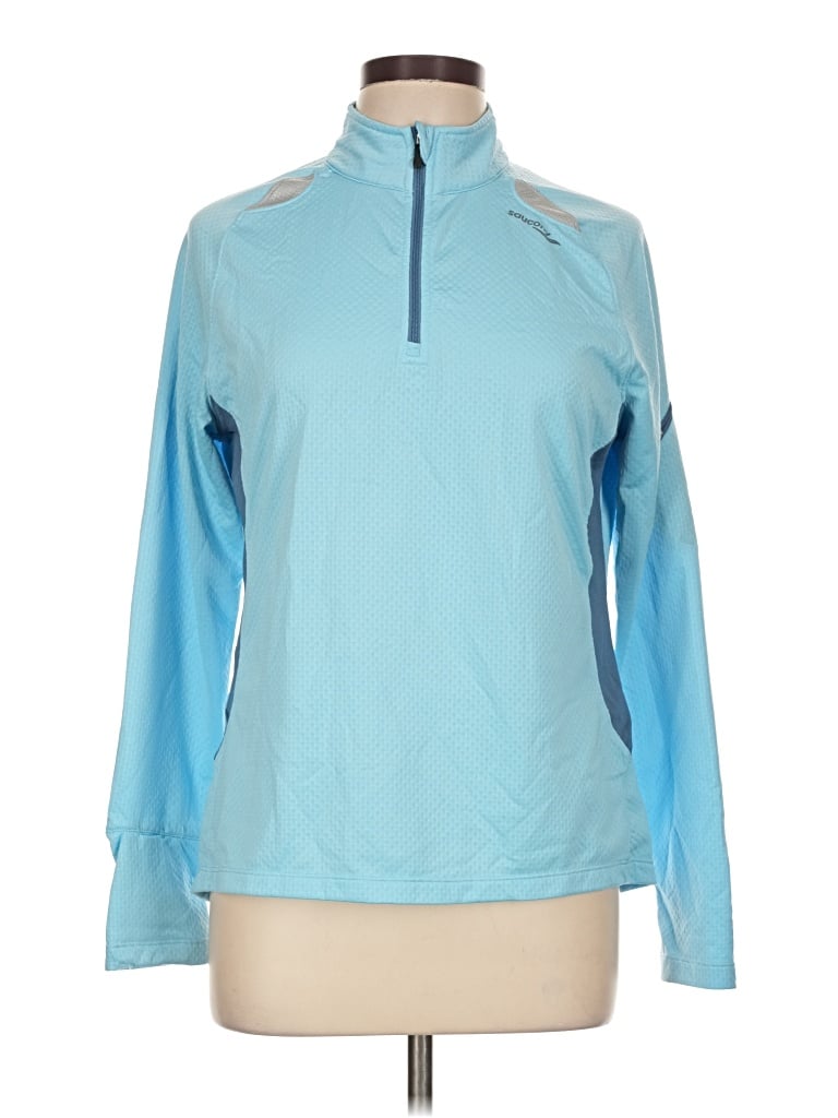 Pre-owned Saucony Long Sleeve Top Blue Mock Neckline Tops