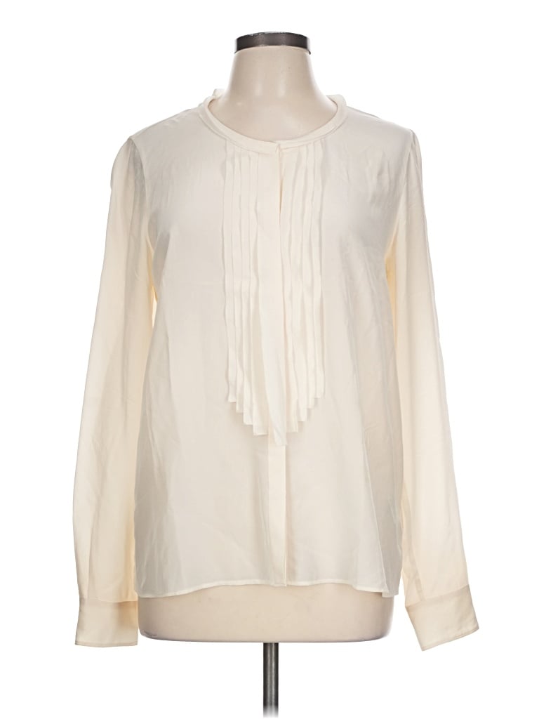 Pre-owned Mauro Grifoni Long Sleeve Silk Top Ivory Tie Neck Tops