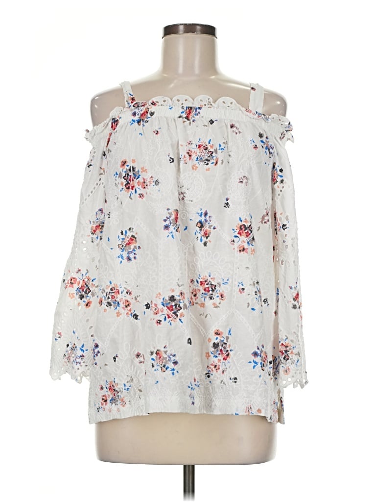 Pre-owned Ann Taylor Loft 3/4 Sleeve Blouse In Ivory