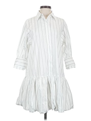 Madewell Bubble-Hem Mini Shirtdress in Pinstripe Poplin (view 1)