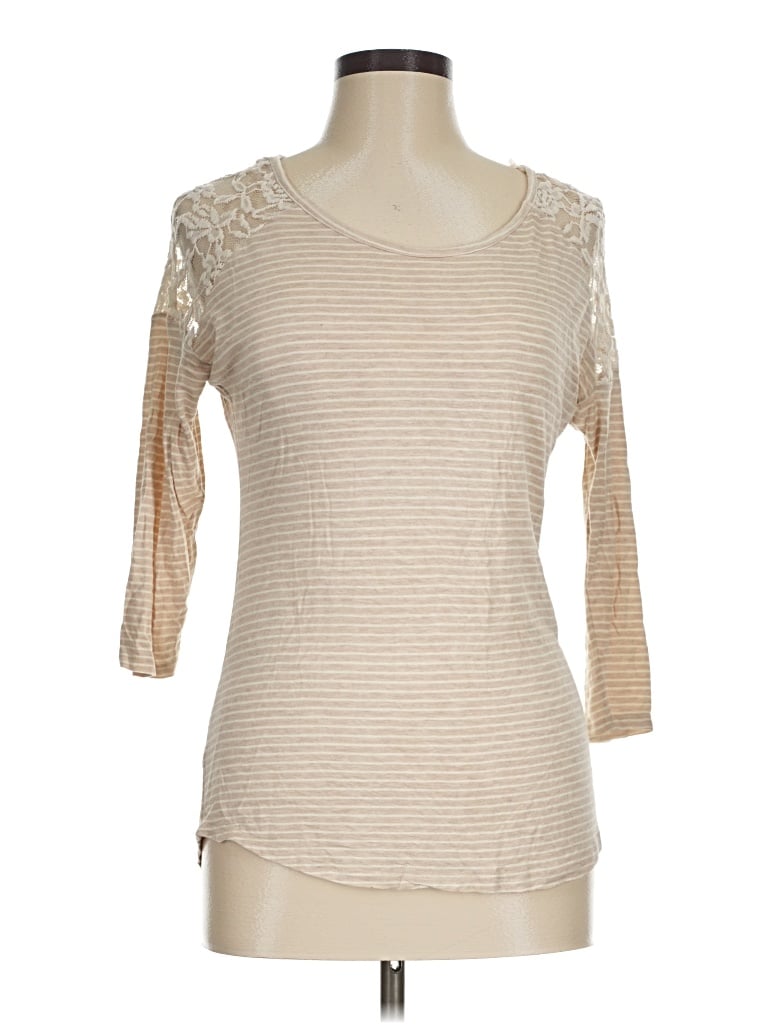 Pre-owned Ultra Flirt 3/4 Sleeve Top Tan Boatneck Tops