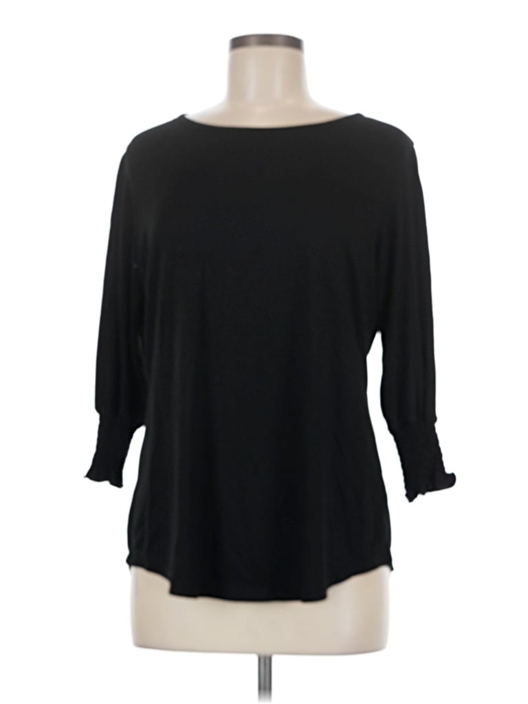 Pre-owned Fantaslook 3/4 Sleeve Top Black Boatneck Tops