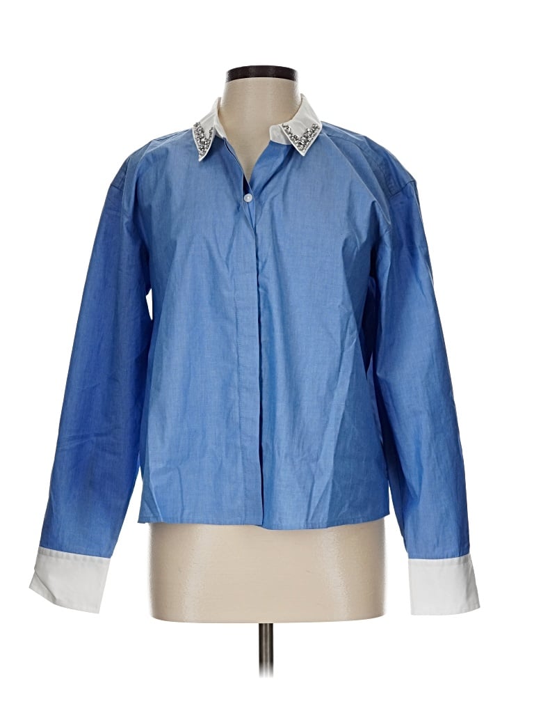 Pre-owned On 34th Long Sleeve Blouse In Blue