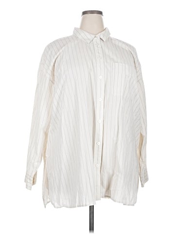 Madewell Plus Signature Poplin Oversized Patch Pocket Shirt in Stripe (view 1)