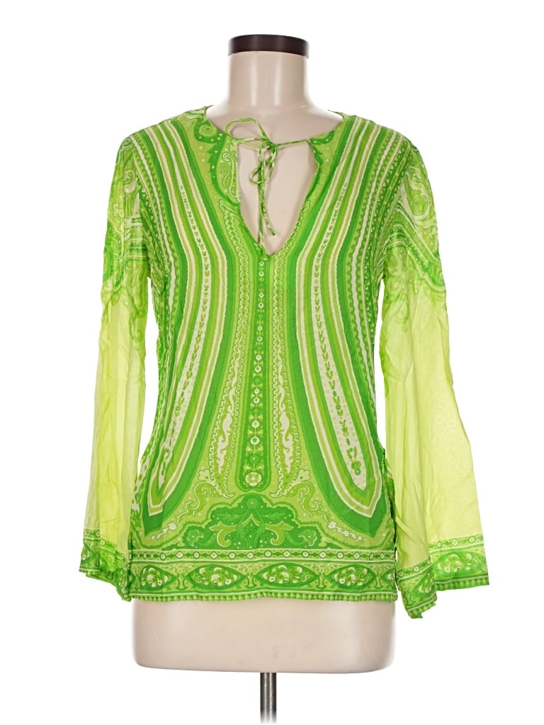 Pre-owned Trina Turk Long Sleeve Blouse In Green