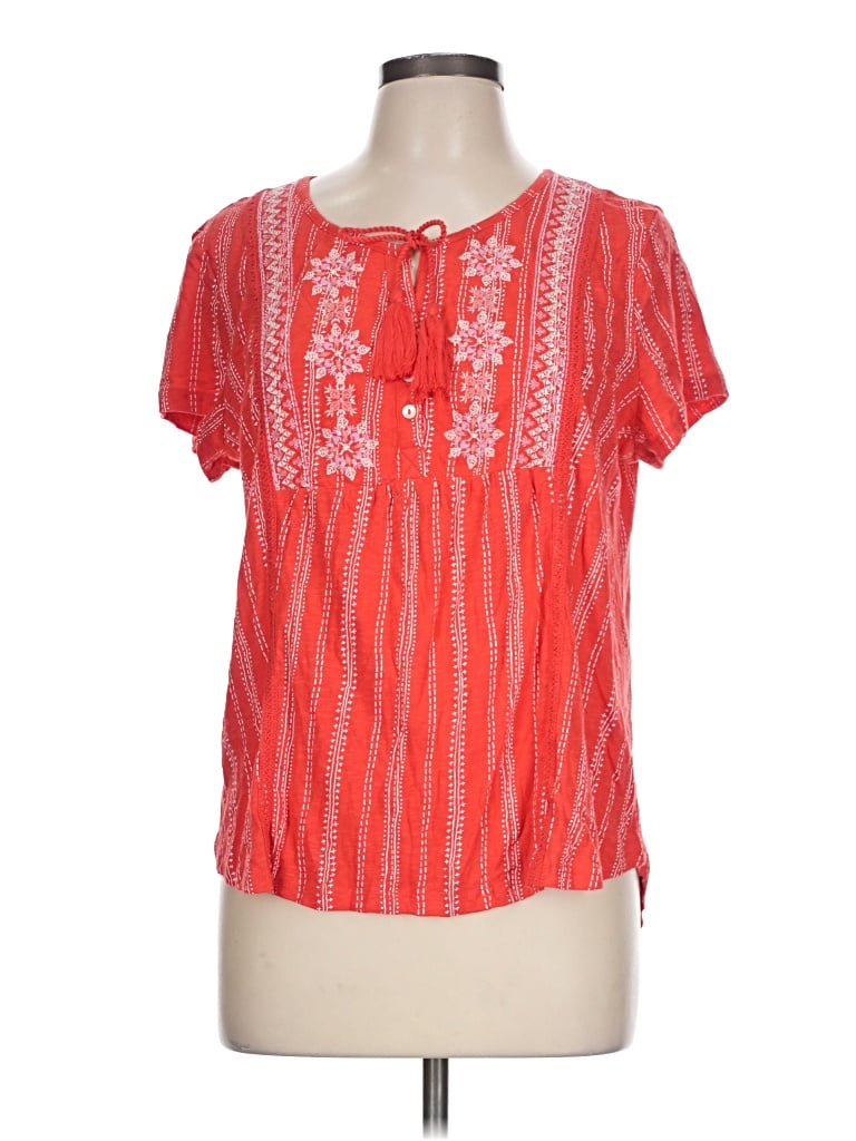 Pre-owned Style & Co Short Sleeve Blouse In Red
