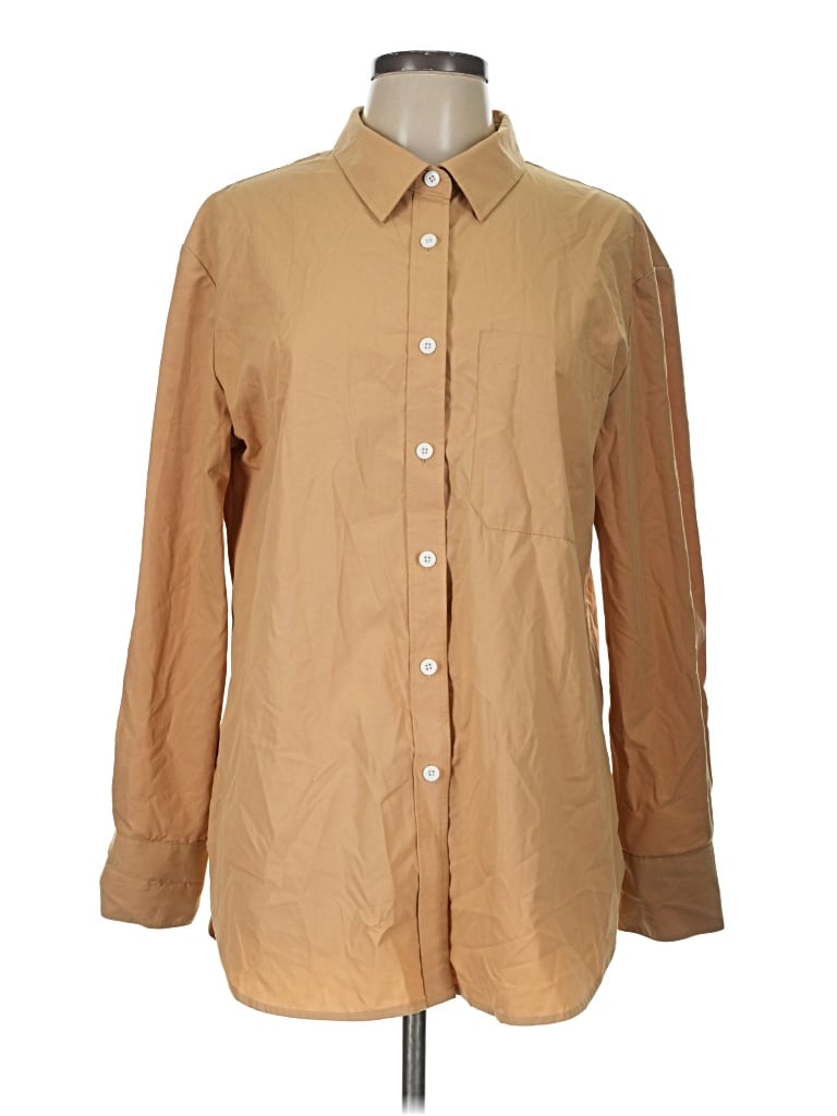 Pre-owned Unbranded Long Sleeve Button Down Shirt In Tan