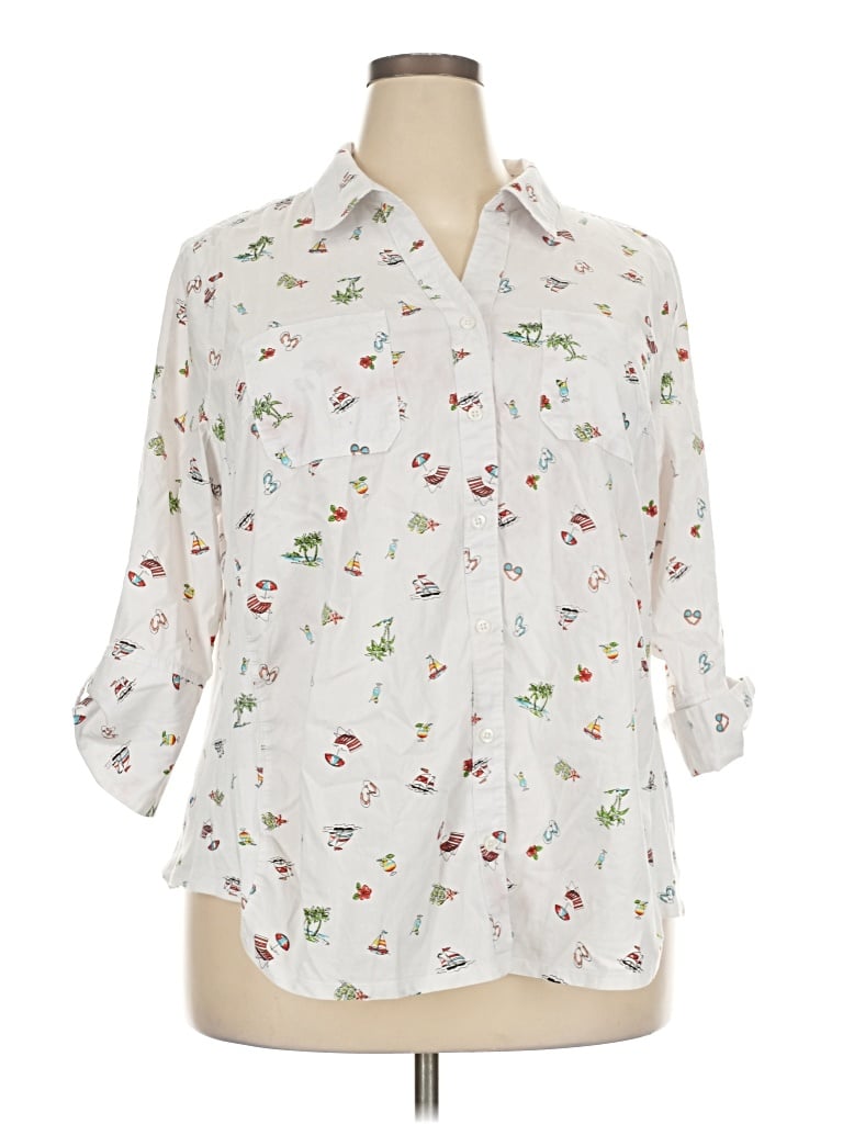 Pre-owned Emily Daniels 3/4 Sleeve Button Down Shirt In White
