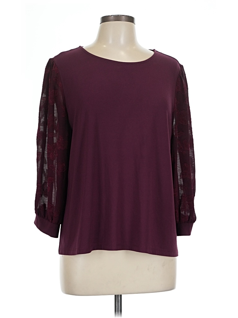 Pre-owned Cece 3/4 Sleeve Top Burgundy Boatneck Tops