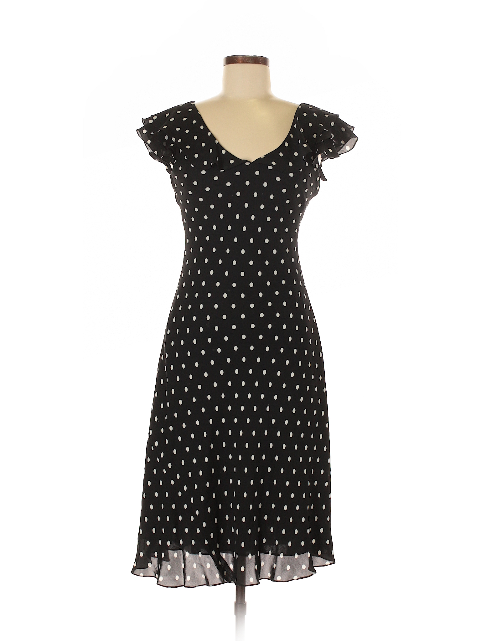 Jones New York Signature 100% Silk Polka Dots Black Casual Dress Size 6 ...