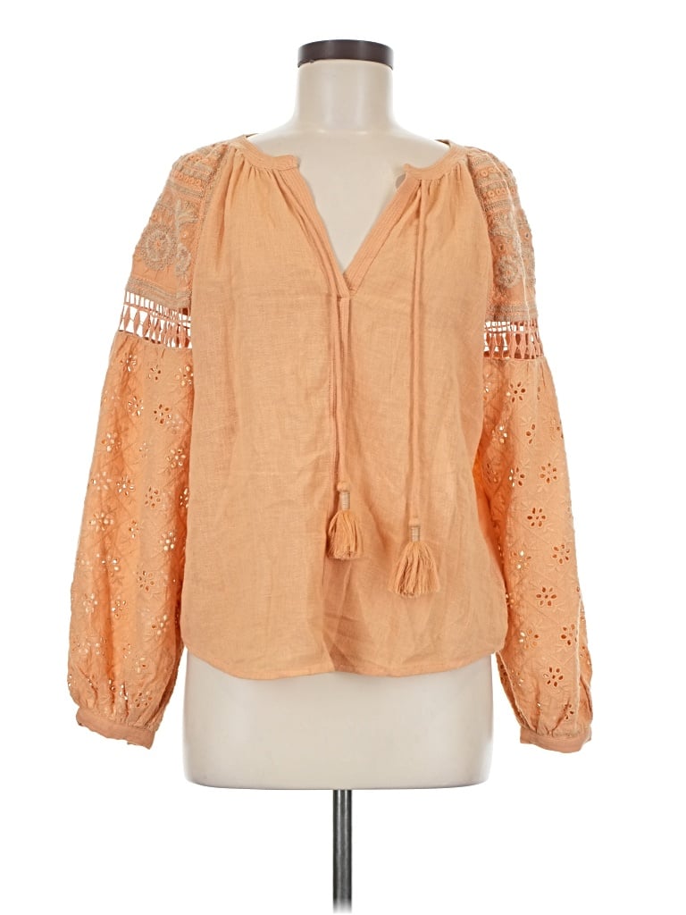 Pre-owned Nicole Miller Long Sleeve Blouse In Orange