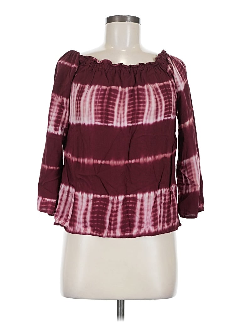 Pre-owned Lovestitch 3/4 Sleeve Blouse In Burgundy