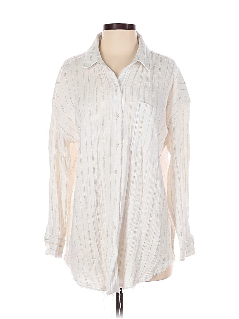 Pre-owned Aerie Long Sleeve Button Down Shirt In Ivory