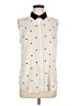 Ann Taylor Polka Dots Ivory Sleeveless Button-Down Shirt Size M - photo 1