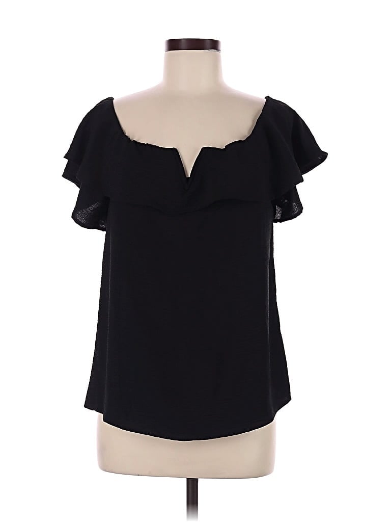 Pre-owned Les Amis Short Sleeve Top Black Off The Shoulder Neckline Tops