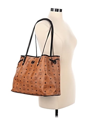 MCM Cognac/Black Visetos Coated Canvas And Leather Large Anya Tote (view 2)