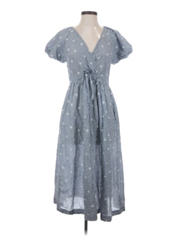 Madewell Embroidered Gingham Faux-Wrap Tie-Waist Midi Dress (view 1)