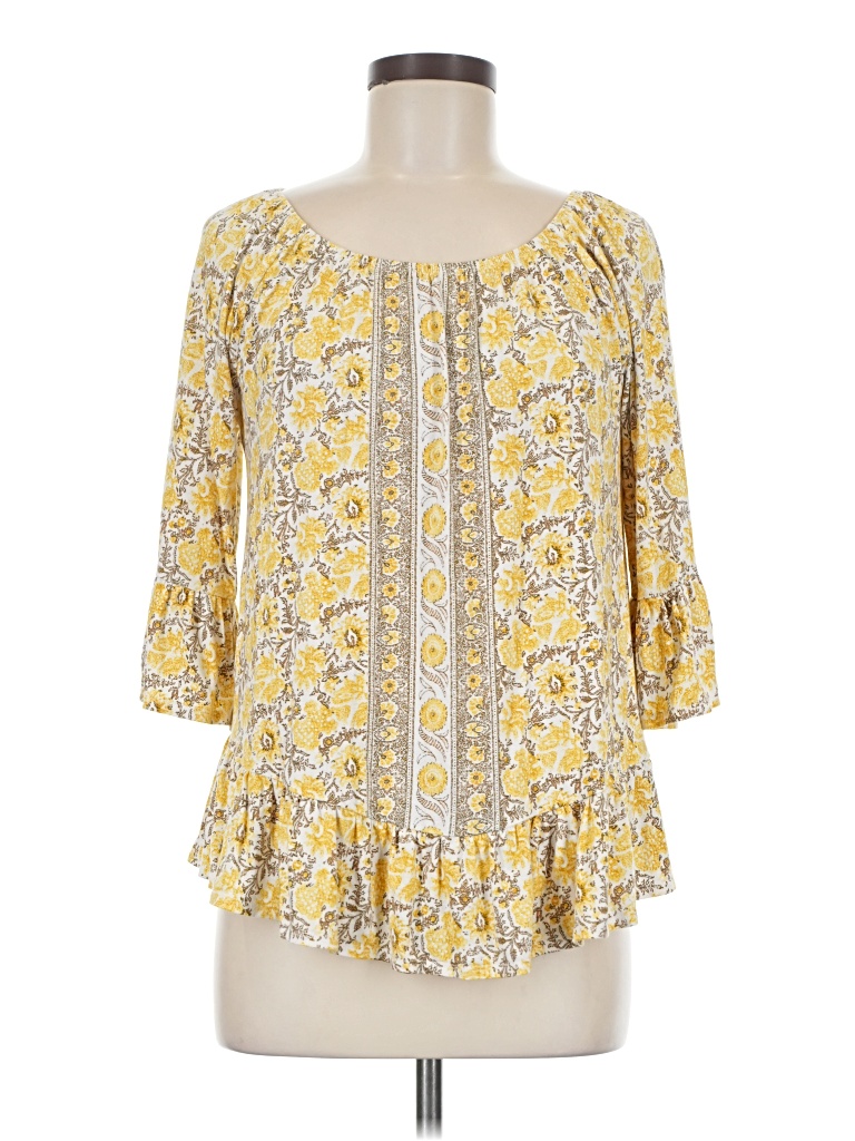 Pre-owned Style & Co 3/4 Sleeve T-shirt In Yellow