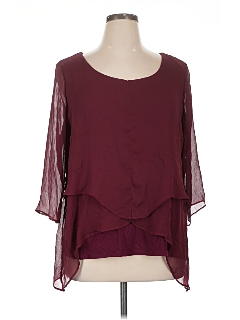 Pre-owned Dana Buchman 3/4 Sleeve Blouse In Burgundy