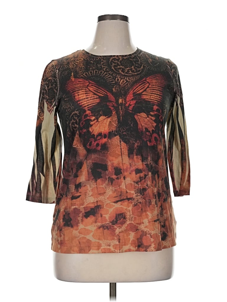 Pre-owned Assorted Brands 3/4 Sleeve T-shirt In Brown