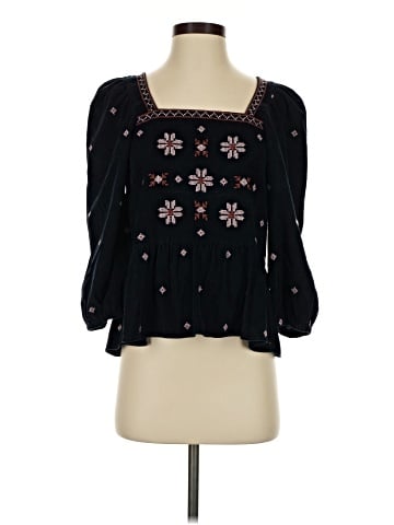 Madewell Embroidered Corduroy Button-Back Peplum Top (view 1)