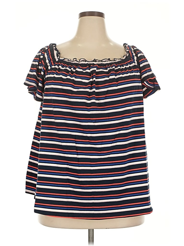 Lane Bryant Short Sleeve Top Burgundy Off The Shoulder Neckline Tops In Multi