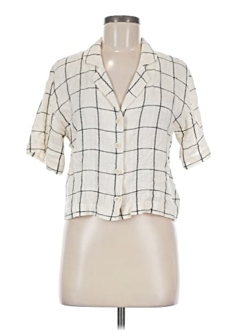 Madewell Linen-Blend Resort Crop Shirt in Windowpane (view 1)