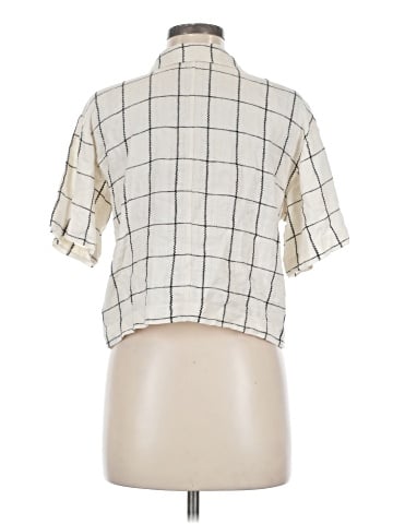 Madewell Linen-Blend Resort Crop Shirt in Windowpane (view 2)